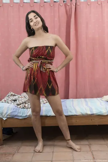 Thick Brunette Slips Out of Her Dress to Show Her Hairy Pussy in a Skirt and Panties