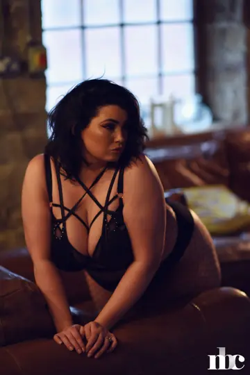BBW Brunette with Big Tits Poses in Lingerie and Pantyhose