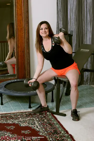 Denise Johnson – Busty Brunette MILF in Socks Spreads Her Pussy Wide