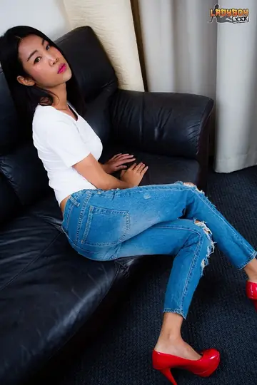 Brunette Trans Woman Plugs Her Ass and Masturbates in Jeans