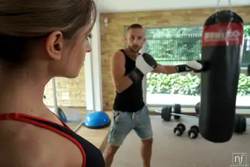 Slim Athletic Brunette Sucks Cock and Takes Anal in the Gym