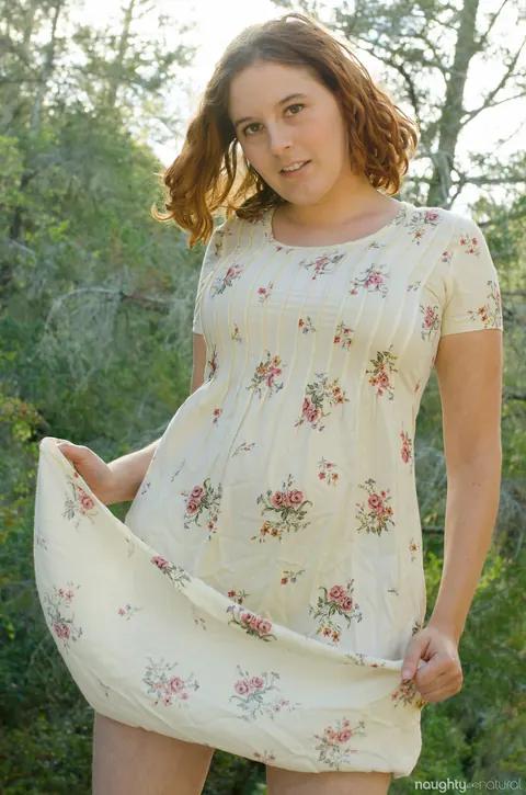 Eleanor Rose: Curly Redhead with Big Natural Tits Strips Outdoors – photo 2 of 20