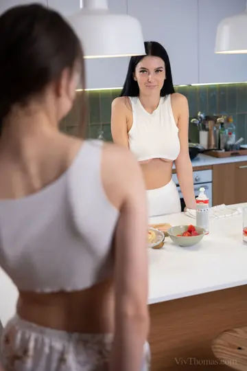 Ella Bonita – Busty Lesbians Lick Pussy and Finger in the Kitchen