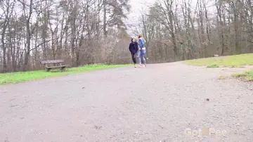 Chrissy Fox – Brunette and Redhead Squat to Pee in Jeans Near Park Bench