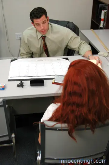 On a Chair, Skinny Redhead with Big Enhanced Tits Sucks and Fucks
