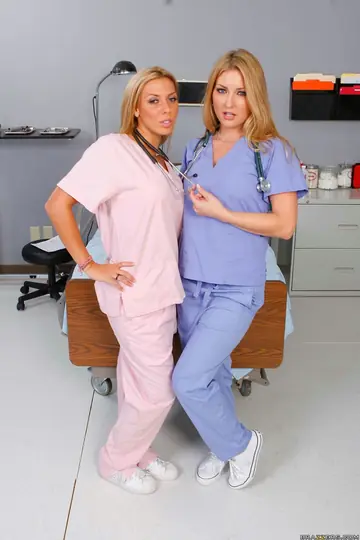 Rachel Starr – Two Busty Blonde Nurse MILFs in Lingerie Lick Nipples and Pussy