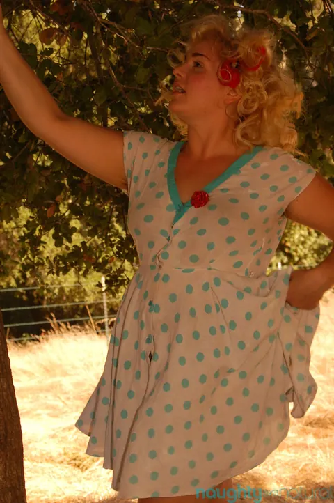 Poppy Cox: Blonde BBW Lifts Her Dress and Vibrates Hairy Pussy Outdoors – photo 4 of 21