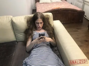 Anastasia Sharp – Slim Ukrainian Brunette Undresses for Double Penetration on the Sofa