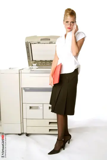 Zuzana Drabinova – Busty Blonde Secretary Poses in Stockings at the Office
