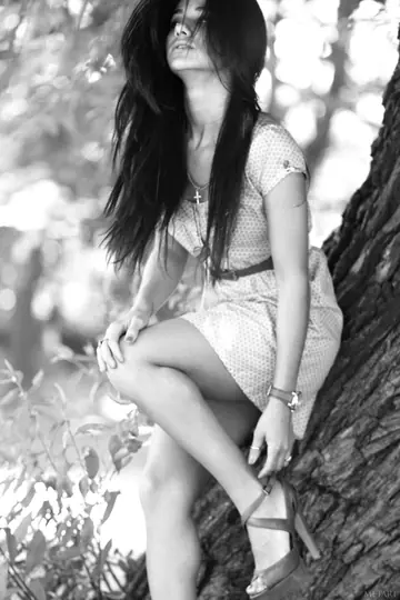 Petite Brunette Strips Out of Her Skirt Outdoors