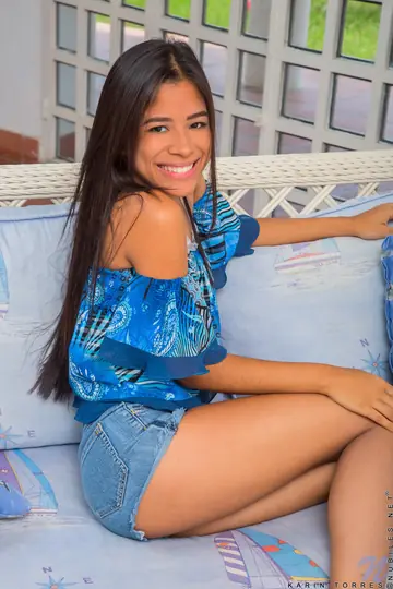 Karin Torres – Brunette Latina in a Bikini Fingers Her Pussy on the Sofa