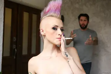 Sloane Synful – Tattooed Blonde in Leather and Heels Takes Anal Cowgirl
