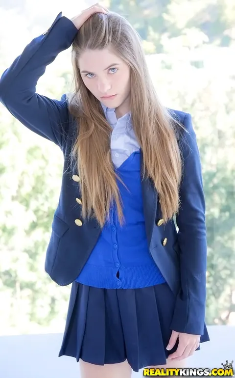 Alice March: Brunette Strips Out of Her Uniform Skirt – photo 2 of 16