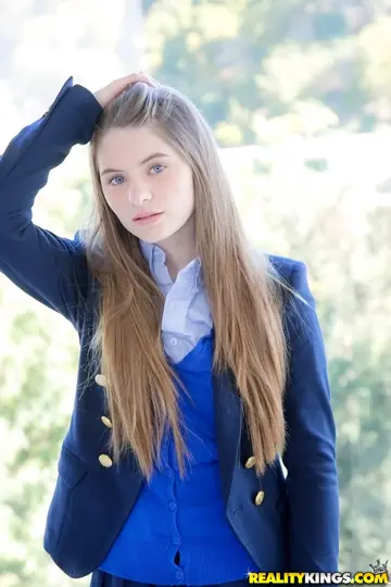 Alice March – Brunette Strips Out of Her Uniform Skirt