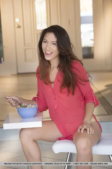 Melody Wylde – Japanese Babe with Natural Tits Strips and Spreads Her Shaved Pussy