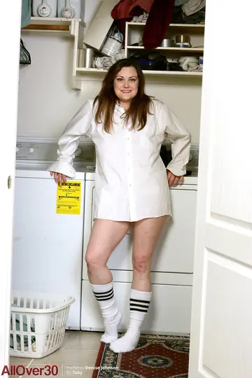 Denise Johnson – Busty Hairy MILF in Socks Spreads Her Legs Wide
