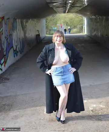 Mature Blonde in a Skirt Flashes and Fucks Outdoors