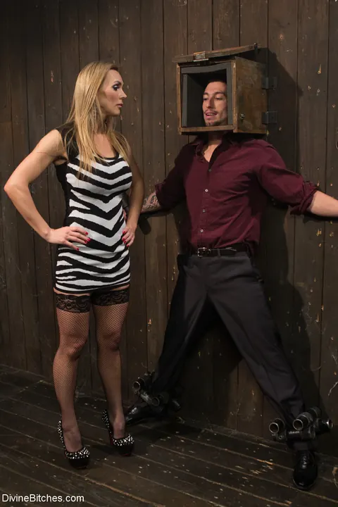 Tanya Tate: Blonde MILF with Enhanced Tits and Tattoos Dominates Bound Man on Train – photo 1 of 17