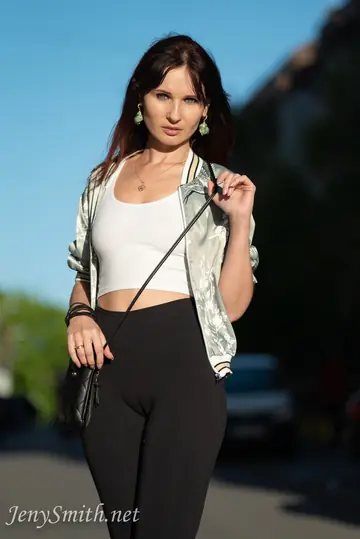 Jeny Smith – Russian MILF Flashes Her Natural Tits in Sheer Yoga Pants Outdoors