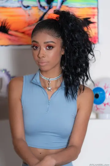 Skinny Ebony Babe Gives a Blowjob, Gets Fucked Doggy Style and Takes a Facial