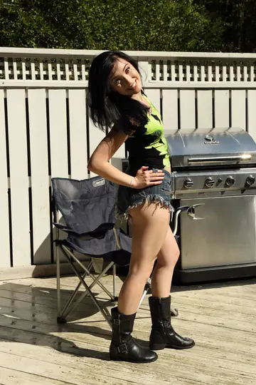 Aria Alexander – Brunette with Natural Tits Fingers and Fucks a Dildo Outdoors