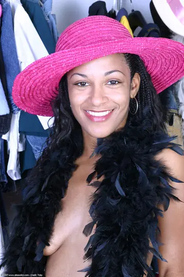 Slim Ebony Brunette Spreads and Fingers Her Hairy Pussy