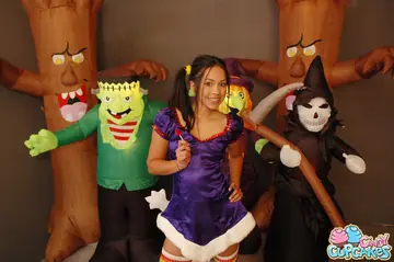 Cindy Cupcakes – Skinny Latina in Panties and Long Socks Strips for Halloween