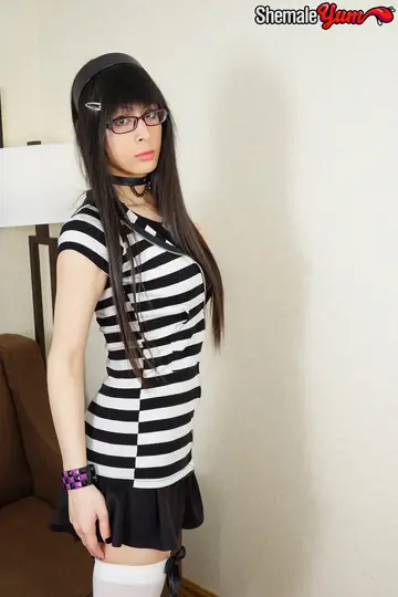 Trans Woman Peels Off Her Lingerie and Poses Fully Nude Front and Back