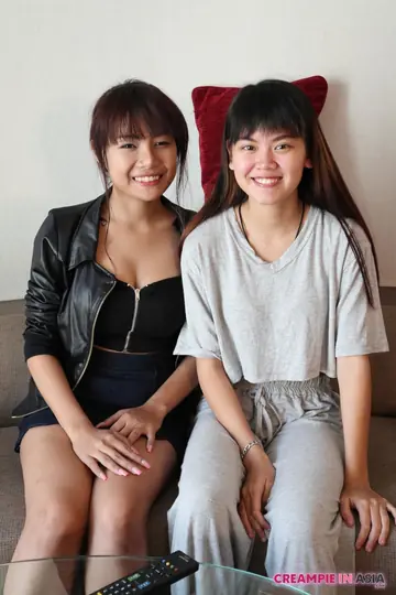 Petite Asian Brunettes in Bikinis Strip and Lick Pussy Together