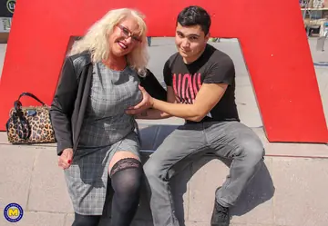 Blonde BBW in Stockings and Glasses Gets Fucked Outdoors