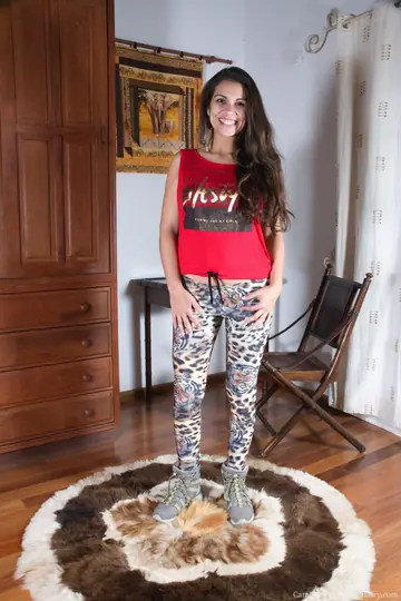 Camille S – Thick Brunette MILF Strips Out of Her Yoga Pants and Spreads Her Hairy Pussy