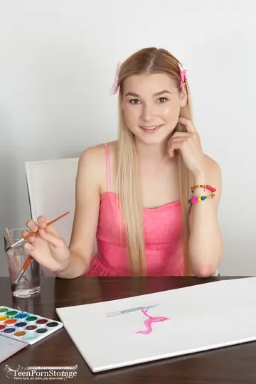 Blonde PAWG Strips Out of Her Skirt After Painting
