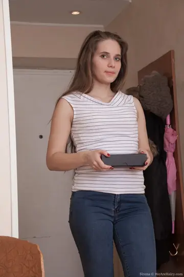 Hairy Woman in Lingerie and Jeans Toys Her Shaggy Pussy
