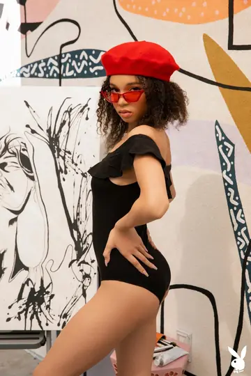 Petite Ebony Brunette in Glasses Strips to Show Her Big Tits