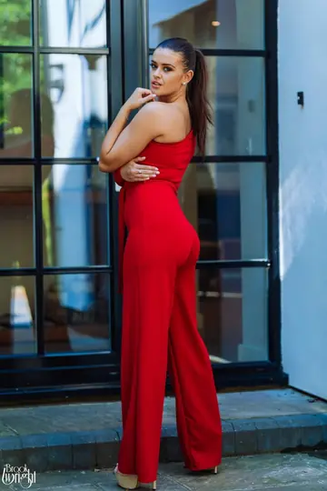 Brook Wright – British Brunette Reveals Her Big Tits After Red Pantsuit