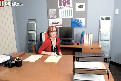 Layla Redd: Redhead MILF in Glasses Spreads Her Legs in the Office – photo 1 of 16