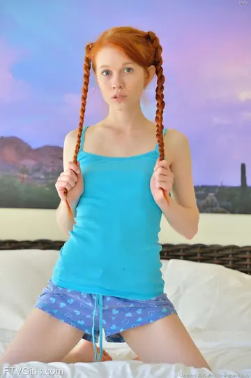 Petite Redhead Babe in Shorts Masturbates with a Dildo