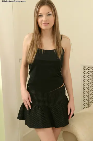 Svetlana Urova – Brunette in a Skirt Strips Off Her Panties and Fingers Her Pussy