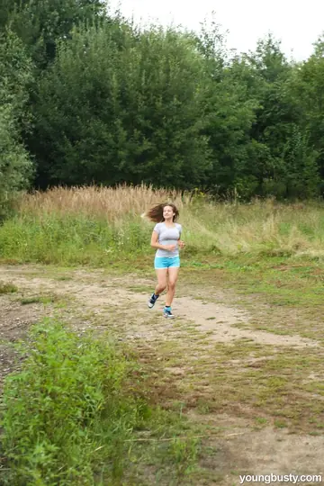 BBW in Shorts Fingers Her Pussy in the Forest