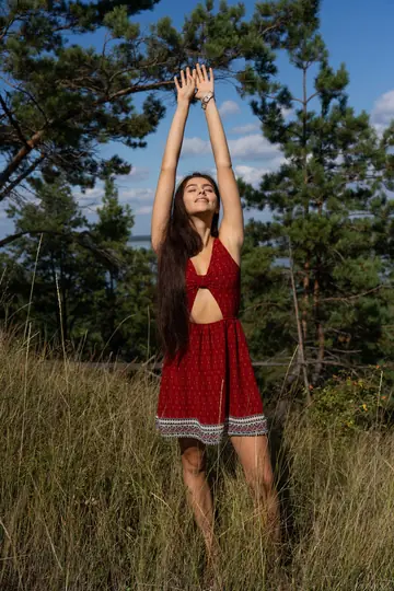 Foxy Alissa – European Brunette in a Dress Shows Her Natural Tits