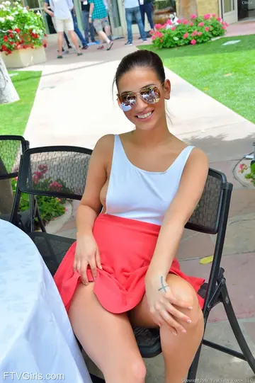 Busty Brunette Flashes Her Tits and Panties in Public