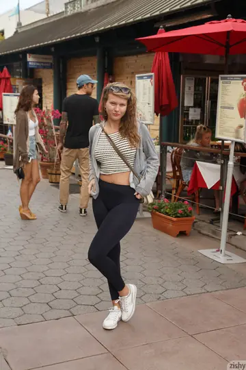 Tatiana Penskaya – Russian Brunette in Pantyhose Flashes Her Natural Tits Outdoors