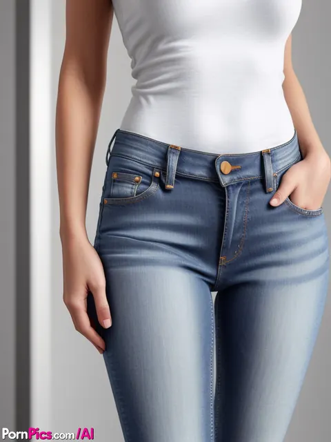 AI-Generated Blonde Pulls Jeans Aside and Spreads Her Pussy – photo 1 of 10