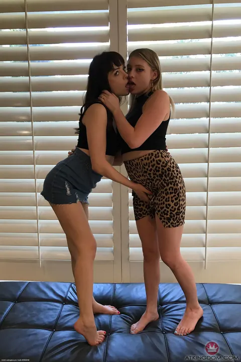 Aliya Brynn: Petite and Slim Blondes Undress and Spread Shaved Pussies – photo 5 of 21