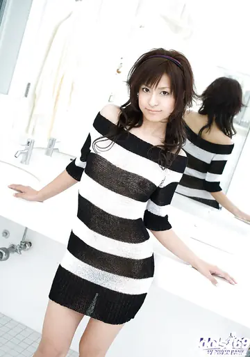 Misaki Mori – Japanese Brunette Strips Out of Her Dress and Poses in High Heels