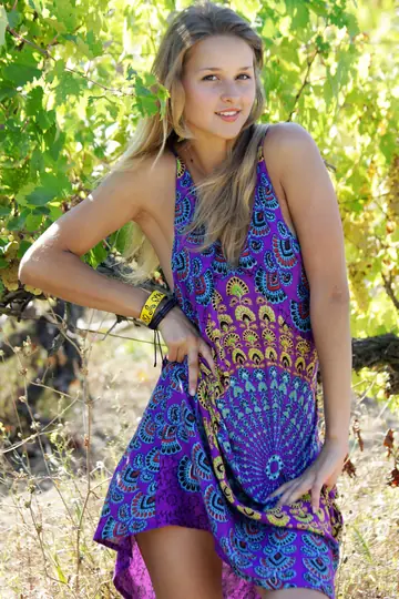 Skinny Blonde Strips Out of Her Skirt in the Vineyard