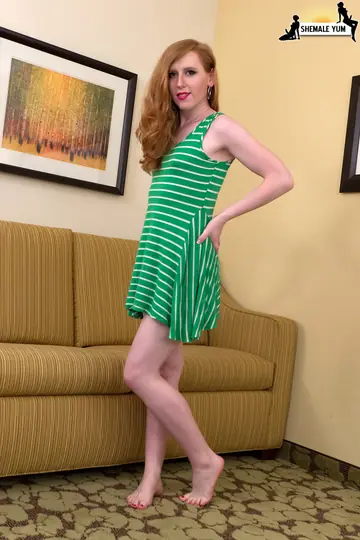 Trans Woman with Shaved Body Displays Her Feet and Cock