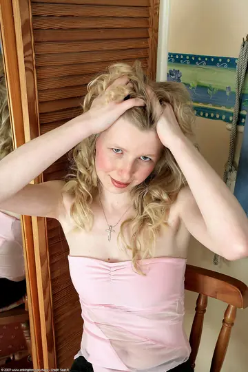 Busty Woman Removes Her Panties at the Mirror and Shows Her Hairy Pussy