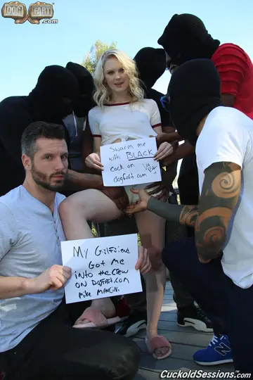 Pale Blonde with Hairy Pussy Takes a BBC Gangbang