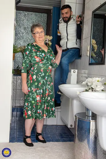 European MILF in Glasses Sucks Cock and Spreads in the Bathroom
